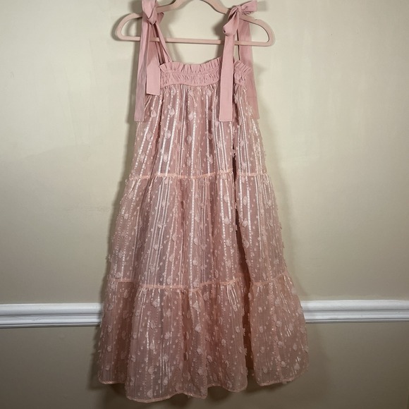 Entro Blush Pink Bow Midi Dress Shoulder Ties Fairy Princess Party - Picture 5 of 9